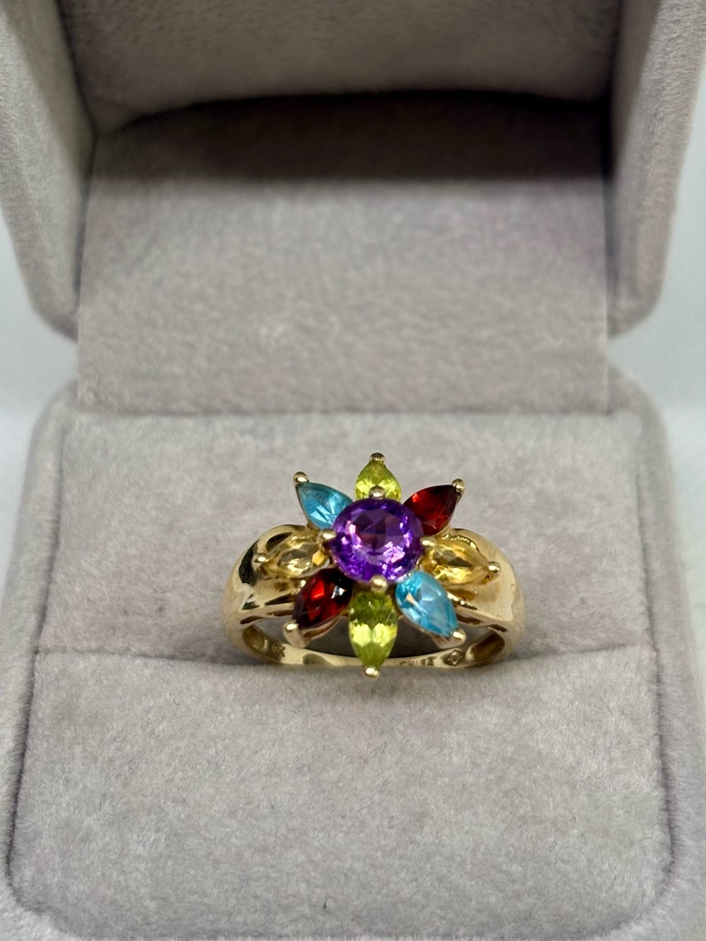 10K Multicolor Floral Gemstone Gold Ring, size 8